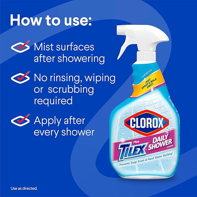 Clorox Plus Tilex Daily Shower Cleaner, 32 Fluid Ounce Spray Bottle, Pack of 3