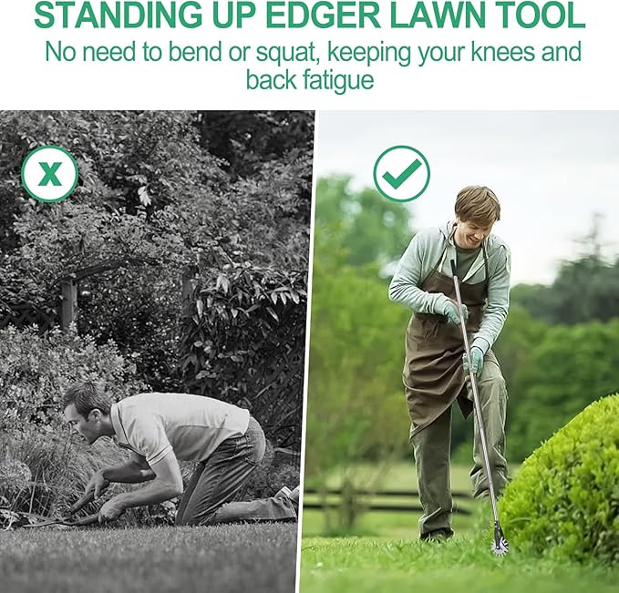 Wheel Rotary Edger, Adjustable 63” Manual Lawn Edger Tool with Gloves, Stainless Steel Trimmer for Sidewalk, Grass and Weed Edging, Ideal for Garden Landscaping and Yard Maintenance