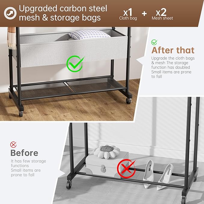 Golpart Clothes Garment Coat Rack Drying Clothing Racks Metal Freestanding for Hanging Clothes Portable Closet for Laundry Bedroom Black