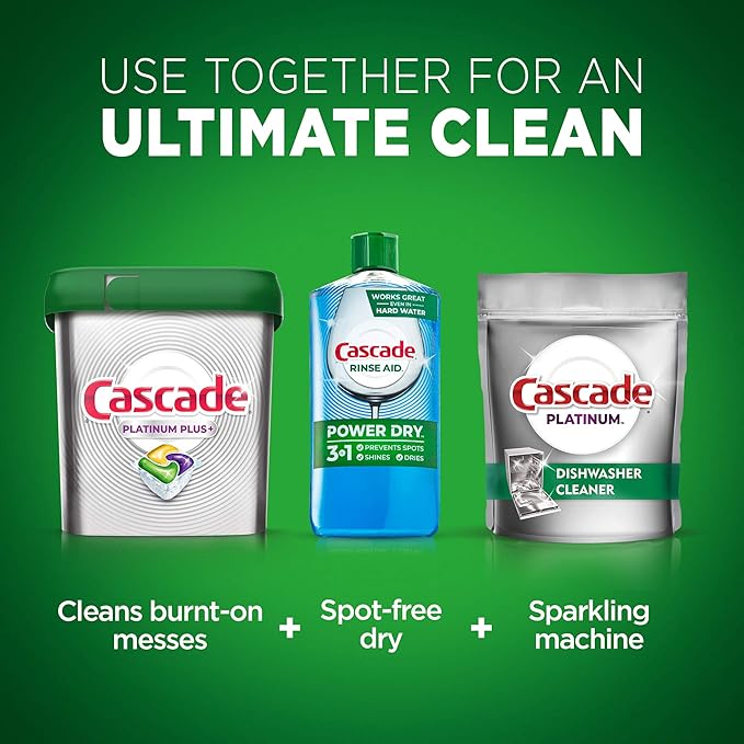 Cascade Platinum Dishwasher Pods, Actionpacs Dishwasher Detergent with Dishwasher Cleaner Action, Lemon Platinum Plus, 30 Count
