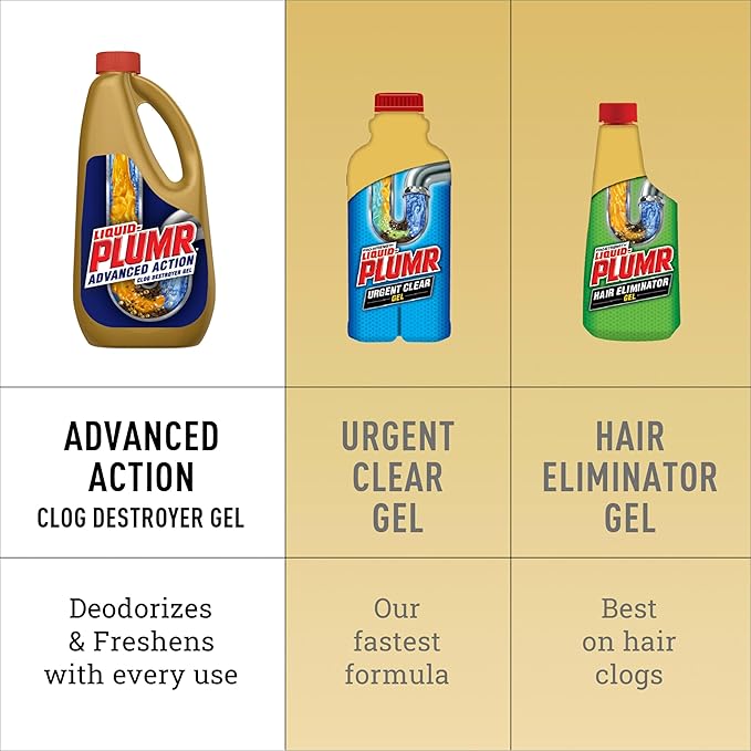 Clorox Liquid-Plumr Advanced Action Clog Destroyer Gel, Removes Multiple Types of Clogs including Hair, Deodorizes and Freshens, Safe for All Septic Systems and Pipes, 2 Bottles, 32 fl. oz. Bottle