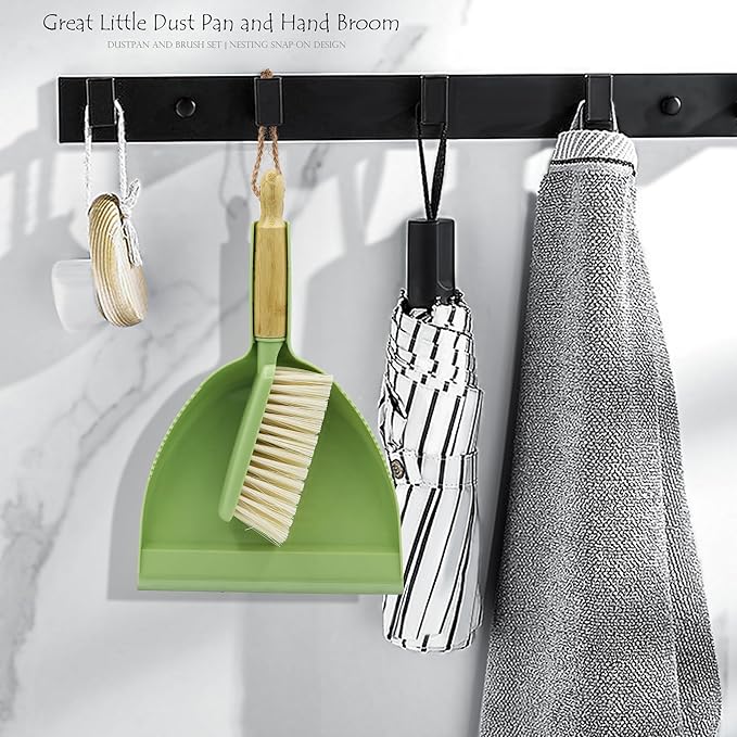 Dust Pan and Brush - Hand Broom Dustpan Set, Broom with Dustpan Como Set, Dustpan and Brush Set for Pet, Car, Dorm, Comping (Green)