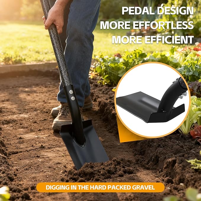 60-Inch Adjustable Long Handle Trench Shovel - 4 Inch V-Shape Garden Spade with Foot Step, Ergonomic Back-Saver Design for Easy Digging, Weed Removal, Edging, Planting, and Home Landscaping Projects
