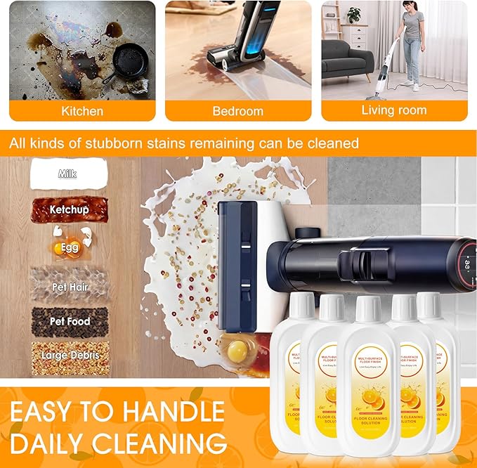 8 Pack 4000ml Floor Cleaning Solution Compatible with Tineco Floor One Ifloor Series Floors Cleaner Refill Solution Wet Dry Vacuum Mops Solutions(Orange Scent)