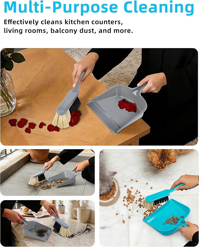 MR.SIGA Dustpan and Brush Set, Pack of 2 Set, Blue & Grey