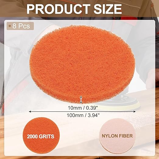 uxcell 8Pcs Scrubber Scouring Pad, 4 Inch 2000 Grits Drill Power Brush Hoop and Loop Scrub Pads Discs Polishing Pad for Household Furniture Automotive Cleaning, Orange