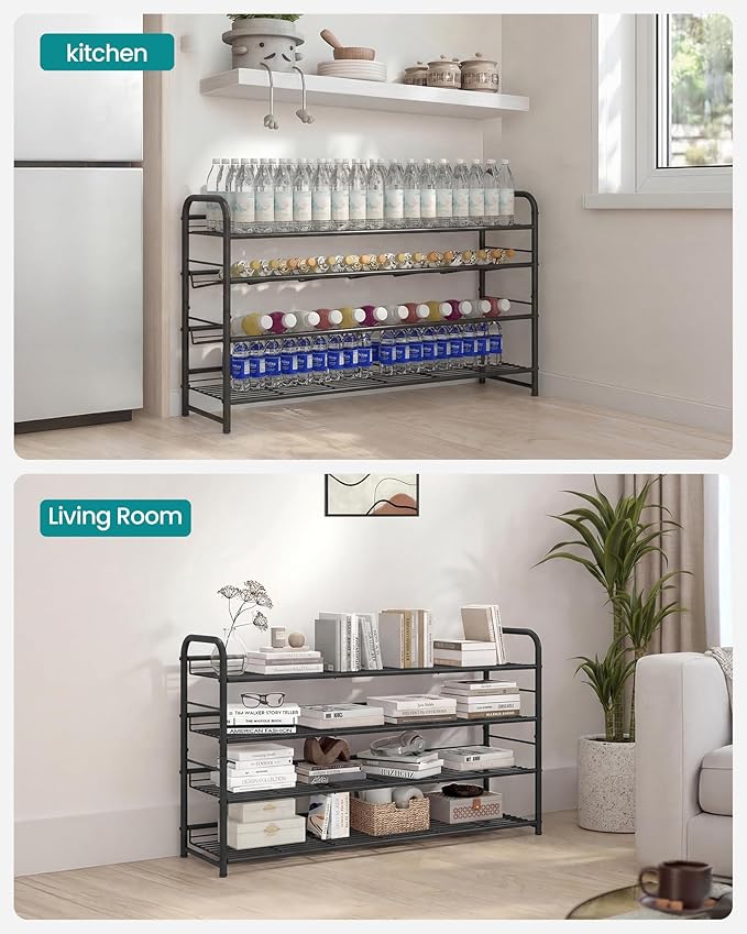 SONGMICS Stackable Shoe Rack, 4 Tier Metal Shoes Rack Storage Shelf, Holds up to 20 Pairs, Adjustable Slanted Shelves Tower Organizer for Closet Entryway Small Spaces, Black ULMR107BD01