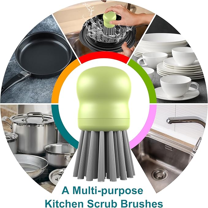 Mini Dish Brush for Cleaning Chicken Shredder, Palm Brush Dish Scrubber with Ergonomic Grip, Kitchen Brush for Washing Dishes, Pans, Pots, Sink (2, Matcha)