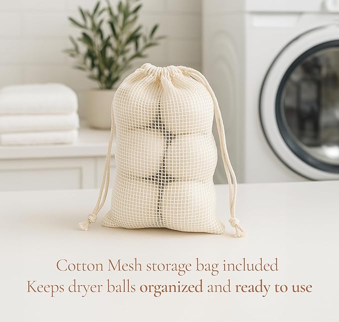 Wool Dryer Balls for Baby – XL 6-Pack with Mesh Bag – Baby Safe, Hypoallergenic, 100% New Zealand Wool – Chemical-Free Fabric Softener for Baby Clothes – White