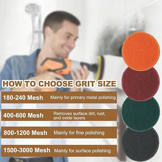 uxcell 8Pcs Scrubber Scouring Pad, 4 Inch 240 Grits Drill Power Brush Hoop and Loop Scrub Pads Discs Polishing Pad for Household Furniture Automotive Cleaning, Green