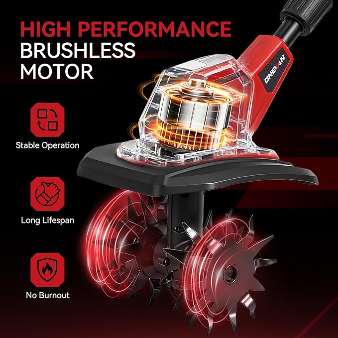 Cordless Tiller for Gardening, 360RPM Electric Garden Tiller with 2x4.0Ah Batteries & Charger, 9.5In Tilling Width and 6.7In Depth Garden Rototiller Cultivator for Lawn, Gardening, Soil Cultivation