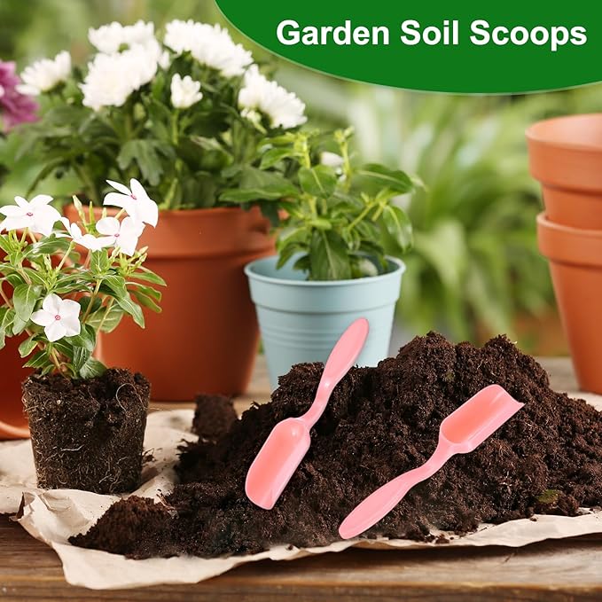 10-Pack Mini Gardening Shovel Spoons, Plastic Garden Soil Scoops for Cultivation Digging Transplanting/Flower Planting/Plant Succulent, Colorful Small Gardening Tools [Pink]