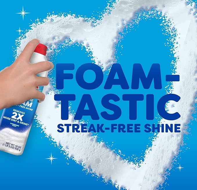 Windex Fast Shine Foam Glass Cleaner, No-Drip Windows, Doors, Mirrors & Countertops Aerosol Cleaning Spray, Streak-Free Shine, Removes Fingerprints, Dust, Dirt, Grime & More 19 oz (Pack of 2)
