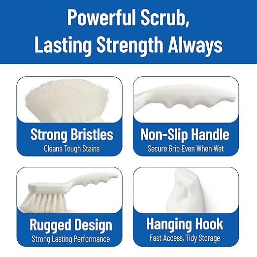 SPARTA 3662000 Flo-Pac Plastic Handle Utility Scrub Brush, Nylon Bristles, 2" Bristle Trim, 8" Length, White, 1 Count (Pack of 1)