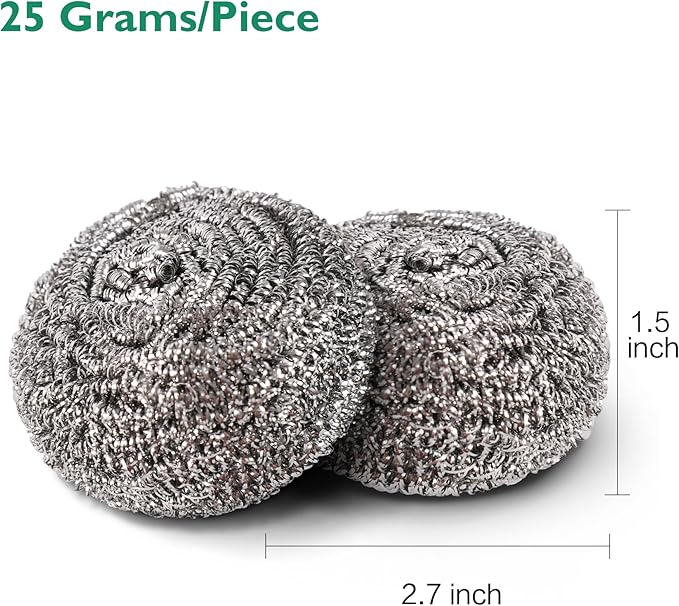 COOLJOB 6/12 Pack Stainless Steel Scrubber Sponges, Heavy Duty Tough Metal Scouring Pads for Dishes, Pans, Pots, Ovens, Uncoated Cookware, Powerful to Clean Grease Dirt Oil or Rust (Sliver, 25 Grams)