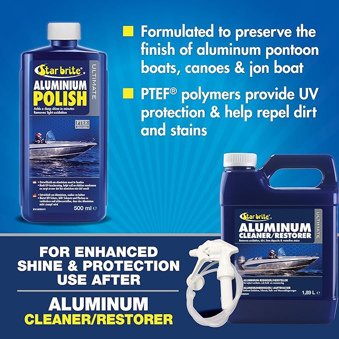 STAR BRITE Ultimate Aluminum Polish – Adds a Deep Protective Shine, Removes Light Oxidation, and Helps Preserve Restored Finishes – Marine Grade for Pontoons, Jon Boats & Canoes