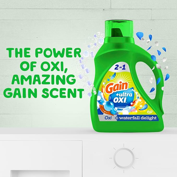Gain Ultra Oxi Liquid Laundry Detergent,Waterfall Delight Scent,194 fl oz,134 Loads,Freshness + Odor Fighting,High Efficiency Washing Machine Liquid Cleaning Soap,(Pack of 2)