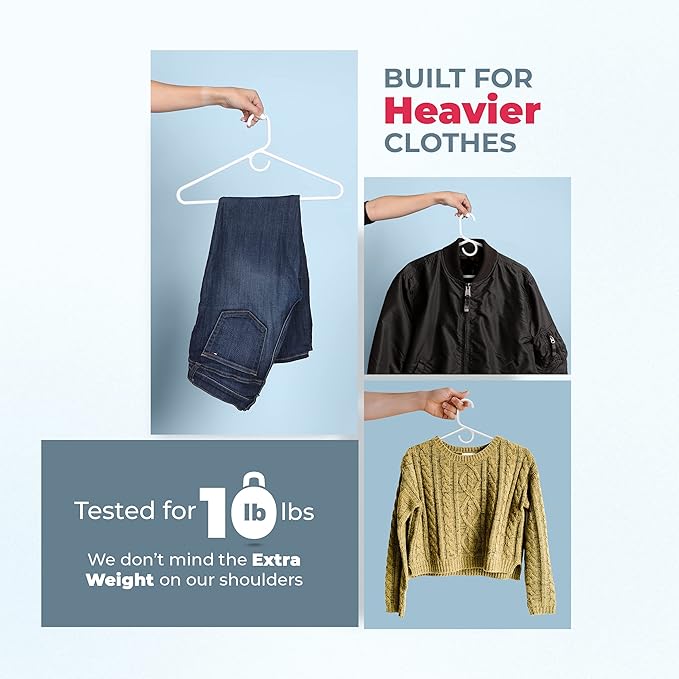 Neaties Heavy Duty Clothes Hangers 12 Pack – Made in the USA – 8lb Capacity Plastic Hangers for Adult Clothing – Durable for Pants, Coats, Jackets, or Jeans – White & Blue
