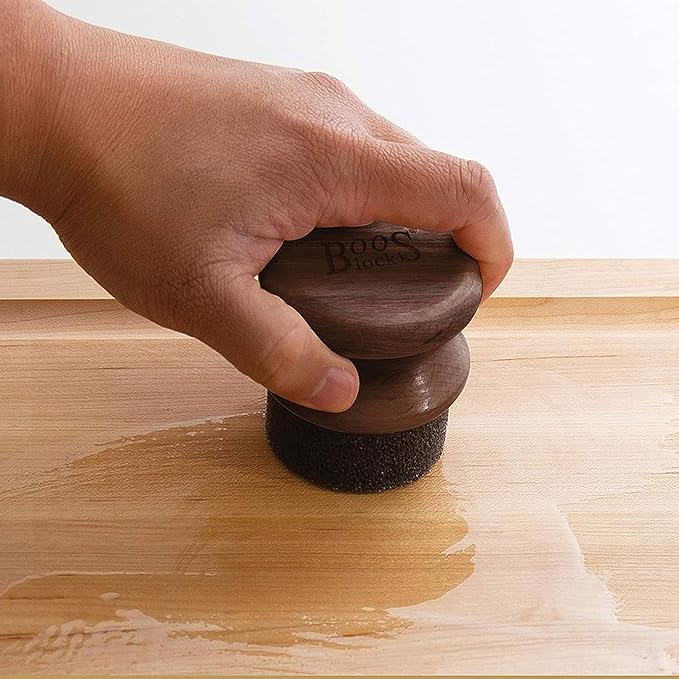 John Boos Oil & Cream Round Applicator for Wood Cutting Boards, Butcher Blocks & Utensils, Walnut - Solid Hardwood Handle, Silver Ion-Treated Sponge, Storage Cap, Easy and Even Application