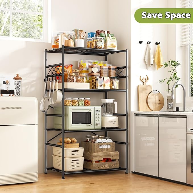 DurayLoly Storage Shelves 4 Tier Shelf Organizer,Metaling Shelving with Hooks,Heavy Duty Garage Shelves Unit with Leveling Feet,Wire Shelving for Pantry,Kitchen and Closet,23.6" W x 13.8" D x 60.4" H