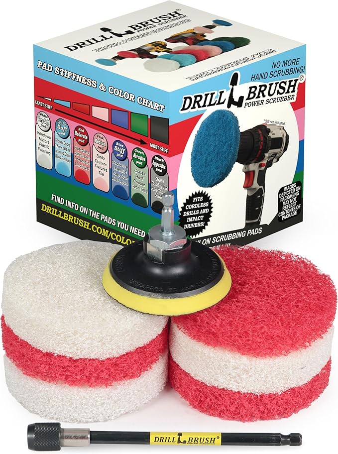 Drill Brush - Drill Attachment - Bathroom - Power Scrubber Pads - Cleaning Pads - Bath - Shower Door - Scouring Pad Kit - Bath Mat - Bathroom Sink - Shower Cleaner - Vinyl Flooring - Scrub Pads