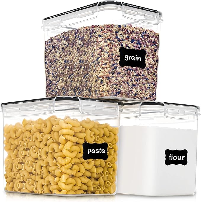 PANTRYSTAR Medium Food Storage Containers with Lids Airtight 3.6L /121.7Oz, for Flour, Sugar, Baking Supply, 3PCS BPA Free Plastic Canisters for Kitchen Pantry Organization