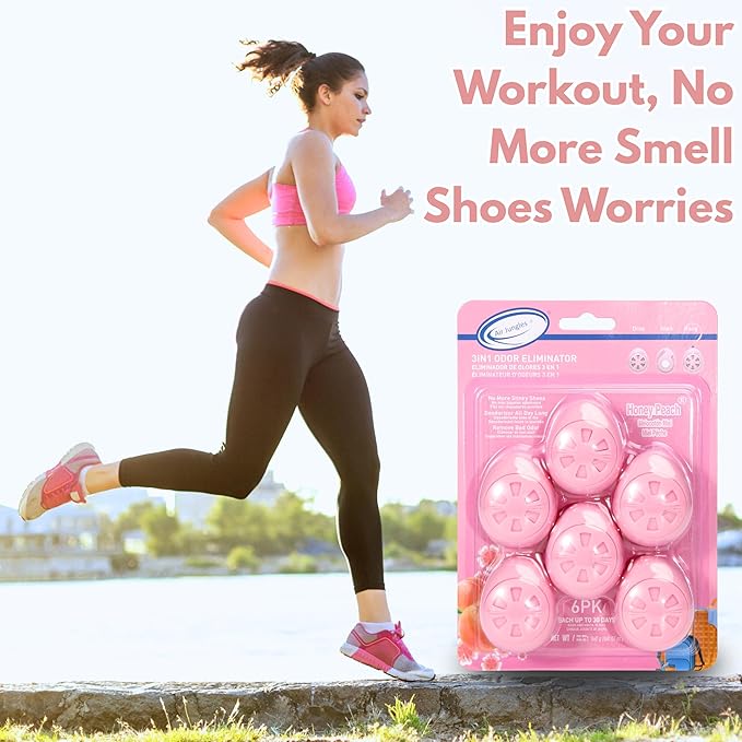Air Jungles Shoe Deodorizer Balls 6 Ct, Honey Peach Scent, Odor Remover Balls for Sneakers, Gym Bags, Lockers, Closets, Hampers, and Drawers, Essential Oil Provides Natural Freshness