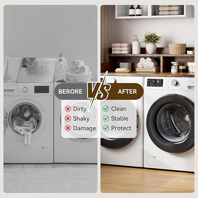 Garvee 54" Washer Dryer Countertop with 2-Tier Shelf, Wooden Laundry Countertop with Non-Slip Pad and Guard Rails, Washer and Dryer Topper for Laundry Room Organization