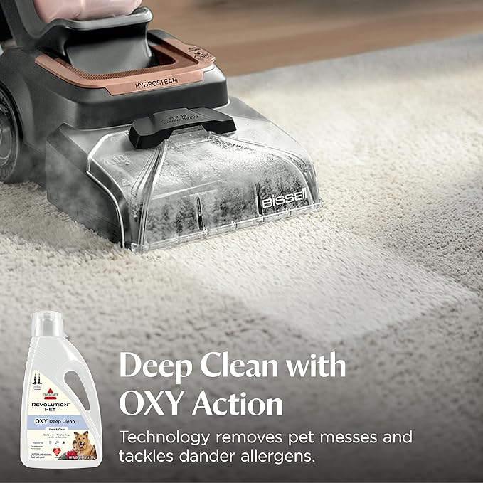 Bissell Free & Clear OXY Carpet Deep Clean Solution, for use in leading upright carpet cleaners, 60oz, Same powerful clean, gentle for families, Hypoallergenic formulation without dyes or fragrance