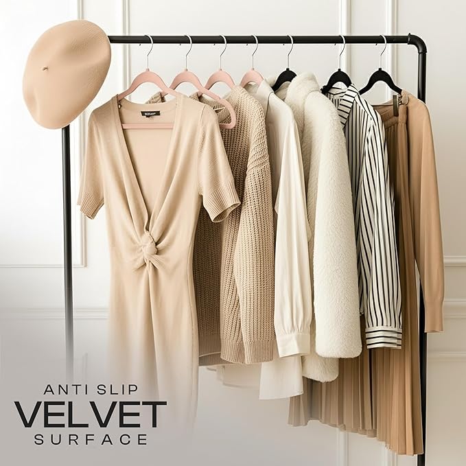 Utopia Home Velvet Hangers 50 Pack – Luxury Non-Slip Slim Pant & Coat Hangers, Strong Space-Saving Clothes Hangers with Pants Bar and 360° Swivel Hook – Pink