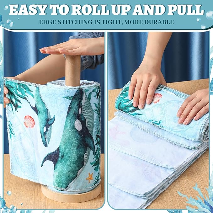 36 Pack Sea Animals Reusable Cleaning Cloths Washable Cotton Kitchen Towels for Home (Blue)