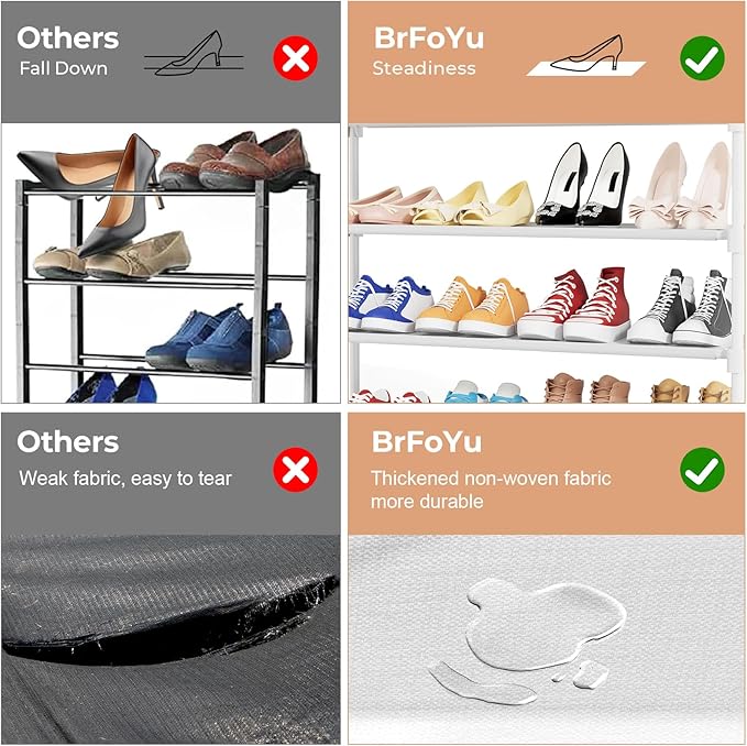 34" Widening Design Shoe Rack for Closet 16 Pairs Small Spaces Non-Woven 3 Tier Shoe Organizer Stackable Metal Shoe Shelf for Entryway, Bedroom White