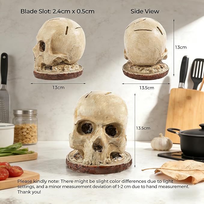 Skull Knife Holder for Kitchen Storage, Funny Skeleton Knife Holder, Creative Horror Kitchen Storage Head Rack, Skeleton Knife Stand for a Scary Party, Unique Fruit Storage Rack Decoration