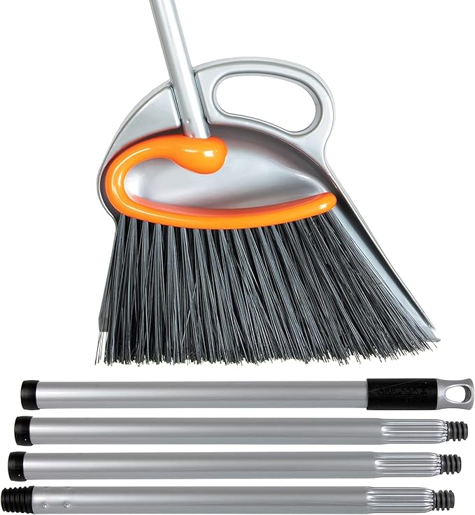 Surfer Combo Broom with Dustpan Combo Set – 4-Piece Composable Handle Broom and Dustpan Set with Long Handle | Durable Dust Pan & Broom for Home and Commercial Cleaning