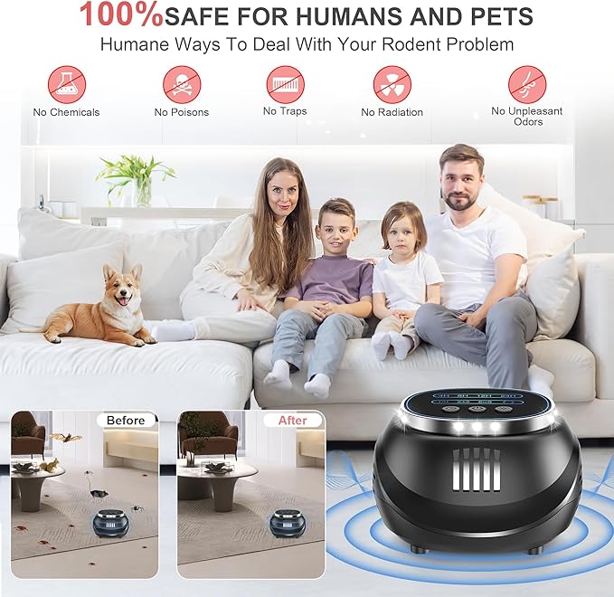 Mouse and Rodent Repellent Plug-in, Ultrasonic Pest Control Device for Mice, Squirrels, Bats, Roaches, Spiders, 2025 Upgraded Indoor Electronic Repeller, 4 Modes, Covers 1300 Sq.Ft, Easy for Home Use