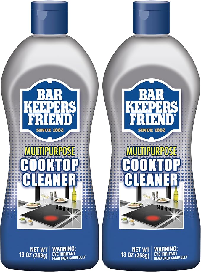 Bar Keepers Friend Cooktop Cleaner (2 x13 oz) Multipurpose Liquid Stovetop Cleanser - Safe for Use on Glass or Ceramic Cooking Surfaces, Copper, Brass, Chrome, and Stainless Steel & Porcelain Sinks