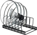 Toplife Pot Lids Organizer Rack for Cabinet and Countertop, 7+ Pan Lids and Bakeware Organizer Rack Holder with 7 Adjustable Compartments - Black