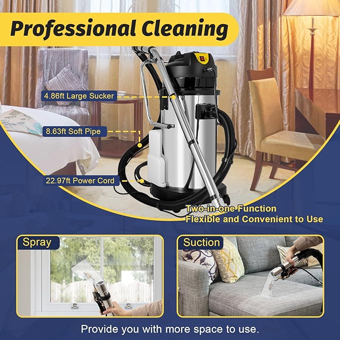 Carpet Cleaner, 110V 1049W 40L Carpet Cleaning Machine Multi-Purpose Wet Dry Upright Vacuum Floor Shampooer Machine with 3 Vacuuming Head for Guest Houses Dry Cleaners Offices