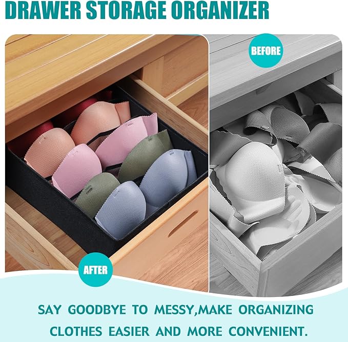 Bra Storage Drawers Organizer for Clothing Underwear Drawer Organizer Dividers Black Foldable Storage Cube Bins for Bra,Socks, Underwear,3 Pack （Black）
