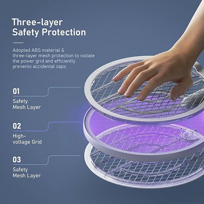 Electric Fly Swatter Racket, Mosiller 4000V 2 in 1 Bug Zapper with USB Rechargeable Base, Powerful Mosquitoes Trap Lamp & Fly Killer with 3-Layer Safety Mesh for Home, Indoor, Bedroom(Grey-1 Pack)
