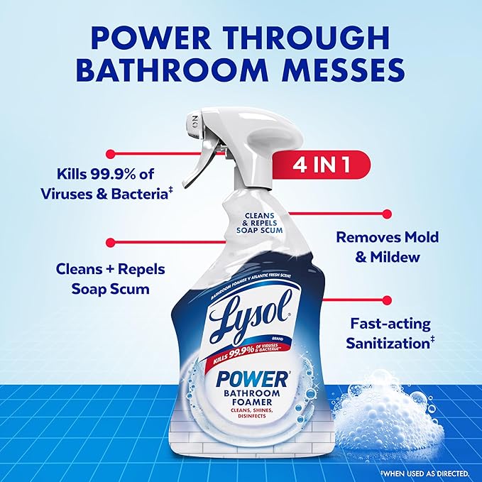Lysol Power Foaming Bathroom Cleaner,Multipurpose Cleaner For Showers,Bathtubs,Sinks,Disinfectant Spray Kills 99.9% Of Germs,Zero Bleach Cleaning Spray,32 Oz.,(Pack of 3)