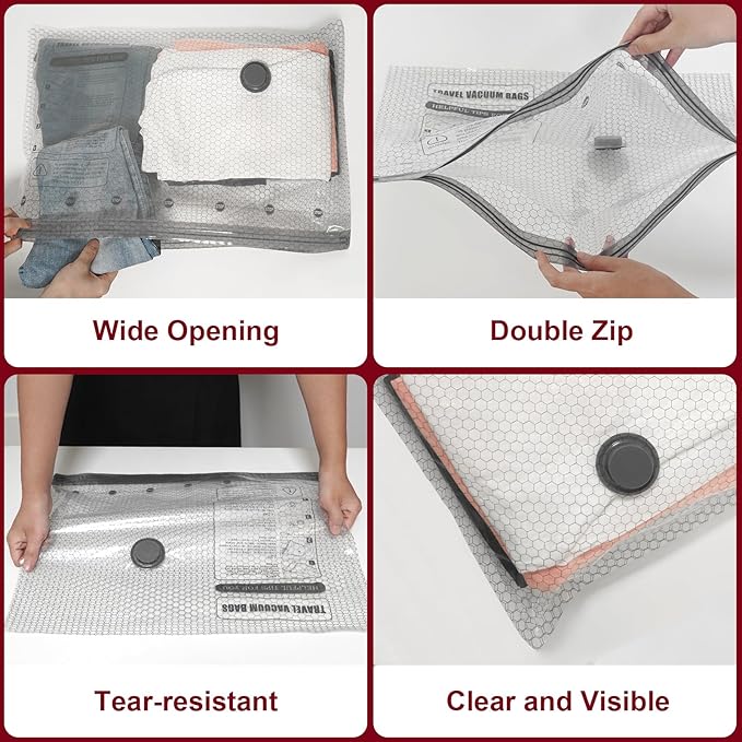 Rechargeable Wireless Pump Travel Storage Bags Set, 15 Combo (5XS/5S/5M) Portable Space Saver Bags for Travel & Home, Vacuum Compression Packing Seal for Clothes, Blankets, Home Seasonal Storage