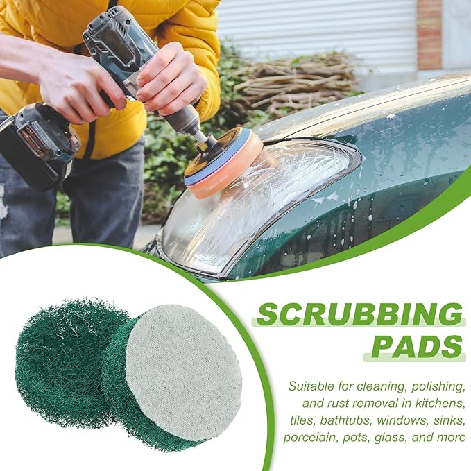 Power Scrub Pads, Scrubbing Pads 180 Grits Scouring Discs - Fitting for (Home Kitchen Cleaning - Drill Attachment - Scrubber Replacement) 20 Pcs & 2 Inch & Green
