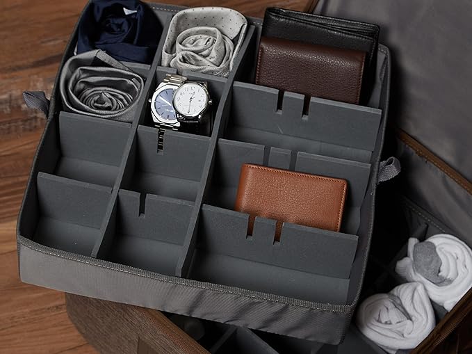 Covermates Keepsakes - Adjustable Zip-Top Storage Box - Configurable FlexGrid Compartments - Heavy Duty Polyester- Reinforced Handles - Stackable Design - Indoor Storage, Brown Heather