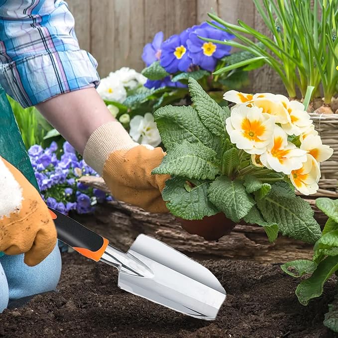 Garden Shovel Garden Hand Trowel, Heavy Duty Gardening Hand Tools with Ergonomic Handle, Rust Resistant Small Garden Spade for Diligent Farmer Soil Excavation, Planting and Transplanting (Orange)
