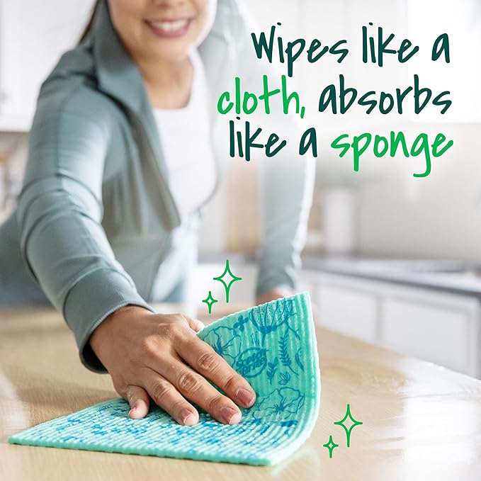 Scotch-Brite Sponge Cloths, Reusable, Absorbent, and Decorative Cleaning Towel, Dishwasher-Safe Wipes Ideal for Nonstick Cookware, Tile, Countertops, Mirrors, and Faucets, 2 Dish Towels