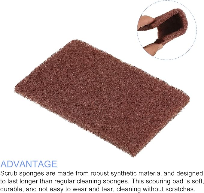 METALLIXITY Scouring Pad (15 x 10cm/ 6"x4") 10pcs, Non-Scratch Scouring Sponge Scour Pads - for Cleaning Dishes Pots, and Pans, Brown