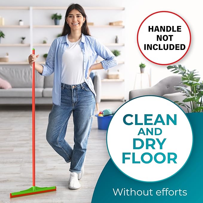 HeloMorSqueegee Broom Scrubbing Brush with Telescopic Long Handle for Garage, Patio, Deck, Tile and Shower (16 Inch (3 Pack))