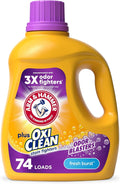 ARM & HAMMER Plus OxiClean with Odor Blasters Liquid Laundry Detergent, Laundry Odor Remover, Attacks Stains, Fresh Burst Scent, 74 Loads, 96.2 Fl Oz