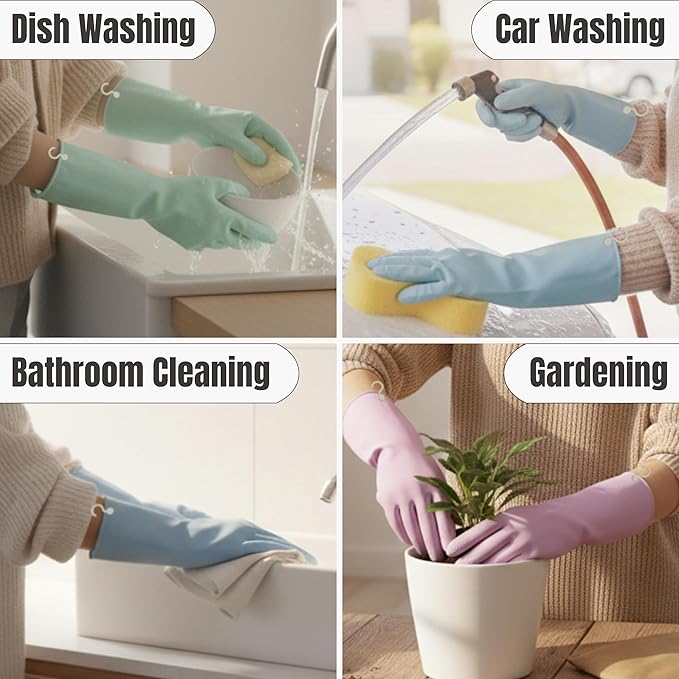 IMARU 3 Pairs Dishwashing Gloves with Hanging Hooks - Reusable Rubber Cleaning Gloves for Household & Kitchen & Gardening, Non-Slip & Waterproof & Durable (Small)